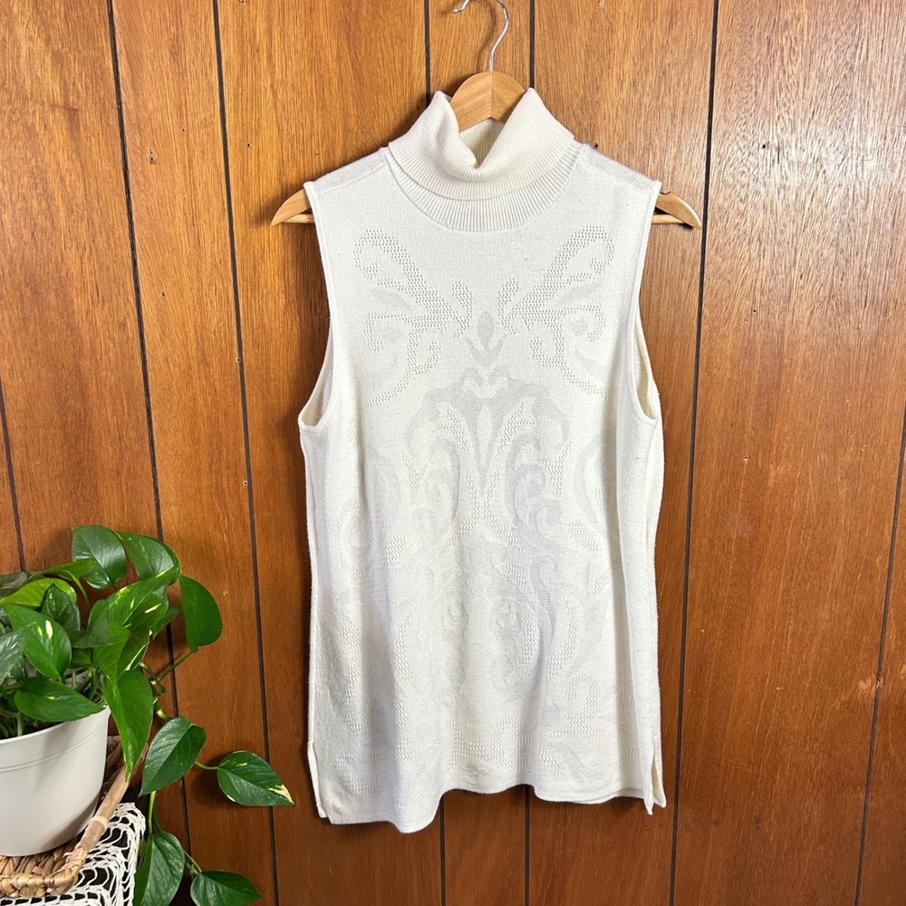 CHICOS Ivory Knit Turtleneck Sleeveless Sweater Vest‎ Tunic Top Size 2